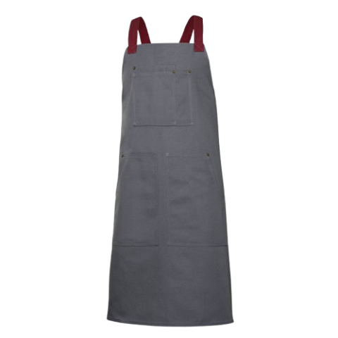 DELANTAL CANVAS PETO GRIS-GRANATE VELILLA