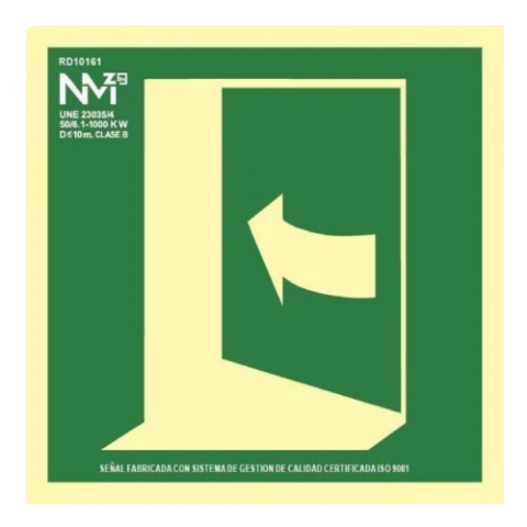 SEÑAL PUERTA EVACUACIÓN IZQUIERDA 21x21 CM