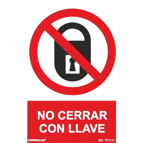 SEÑAL PROHIBIDO NO CERRAR CON LLAVE PVC 21x30 CM