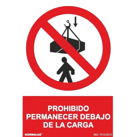 SEÑAL PROHIBIDO PERMANECER DEBAJO CARGA 21X30 CM