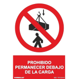 SEÑAL PROHIBIDO PERMANECER DEBAJO CARGA 21X30 CM